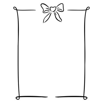 Hand-Drawn Wedding Menu Frame Doodle, Cute Elegant Border with Ribbon Bow for Marriage Banquet, Catering, and Invitation Card Design.