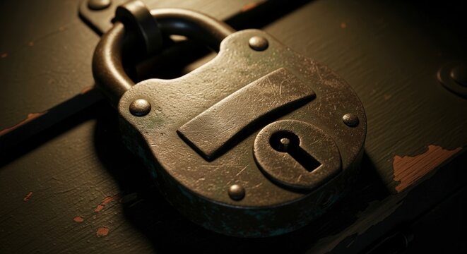 Old metal lock with keyhole closeup.