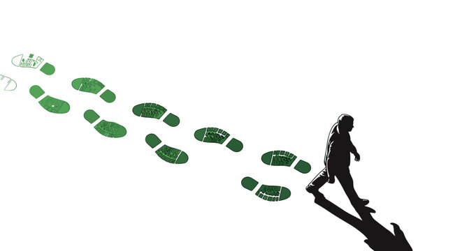 Man's Journey: Following Footsteps on a Path to the Future, Illustrated with Vector Graphics and Isolated on transparent background for Easy Use.