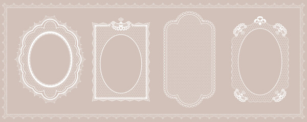 Obraz na płótnie Canvas Luxury Lace Frame Set with Oval Circle Rectangle and Scalloped Wedding Border