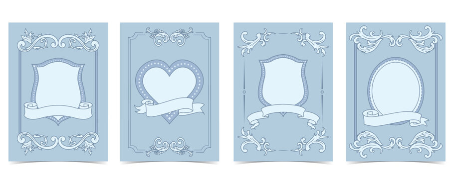 Vintage rococo crest frame templates with ribbon elegant baroque acanthus ornaments