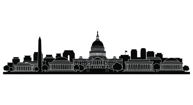 A striking black silhouette of washington d c s skyline featuring iconic monuments and buildings silhouette high quality professional detailed modern elegant stylish