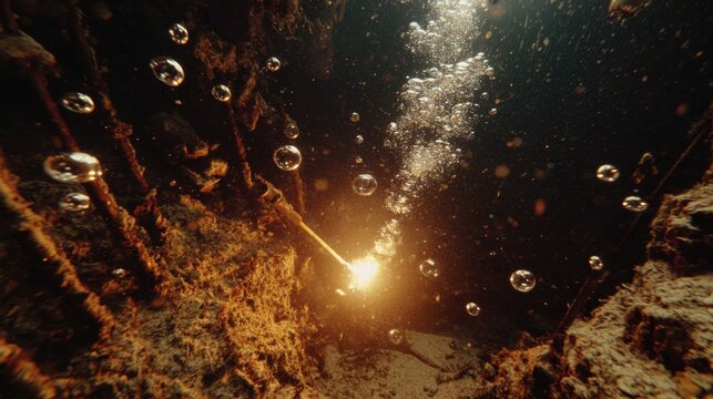 Underwater welding with torchlight and bubbles