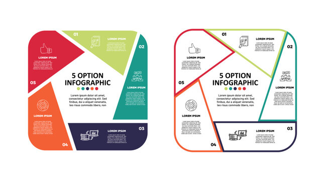 Pentagonal vector infographic with 5 steps and business icons for visual presentations. Vector eps.
