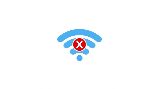 Animated Wi-Fi No Signal Icon with Red X - Internet Connection Error and Disruption. 4K video with alpha channel