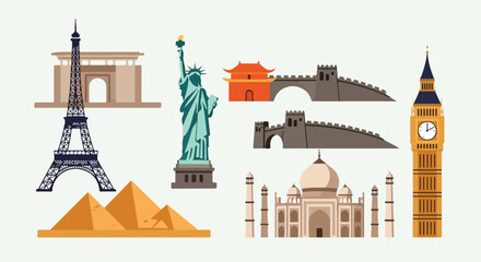 Simplified flat vector graphics depicting famous world landmarks © Ariati