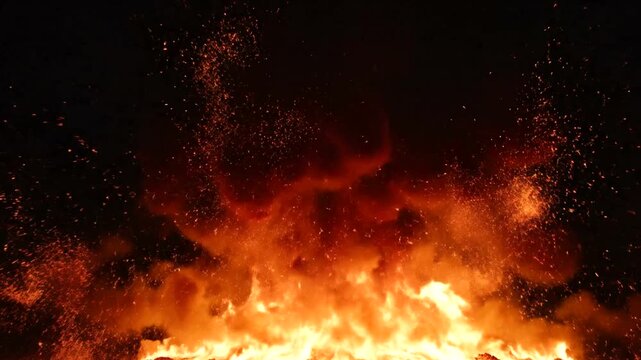Fiery explosion at nighttime scene.