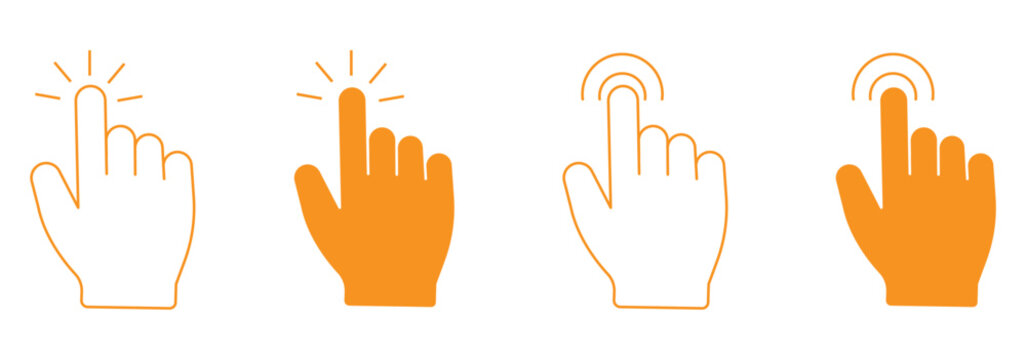Hand cursor click icon set pointer sign and symbol . Computer mouse clicking finger icons. vector elements. editable stroke