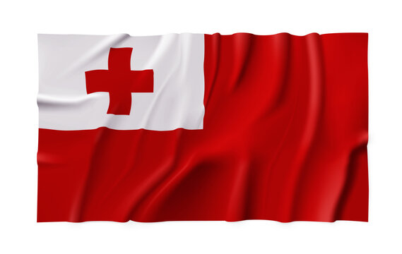Tonga country flag isolated on a transparent background. Silk atlas detailed fabric flag. Vector PNG