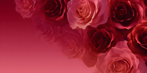 Fototapeta premium Assortment of red and pink roses with soft gradient background suggests passion and romance.
