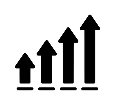 Vector showing four ascending black arrows of increasing sizes