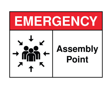 Emergency Assembly Point Safety Sign with People Gathering Symbol, Evacuation Meeting Area Icon, Fire Emergency Muster Point Indicator for Workplace, Office, Industrial and Public Safety Compliance