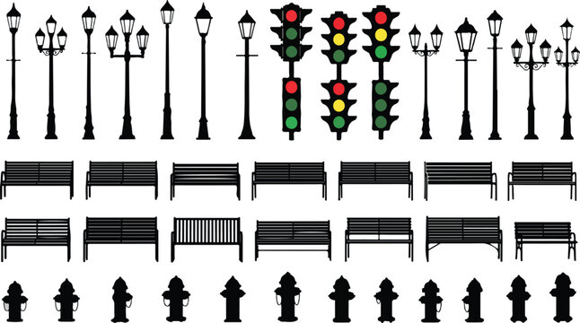 set of vector silhouettes of fence