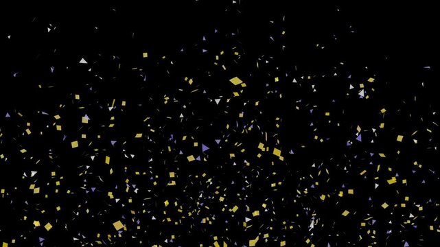 Confetti bomb explosion animation with colorful glitter particles bursting from inside, gold confetti falling slowly isolated on background, celebration effect 4K