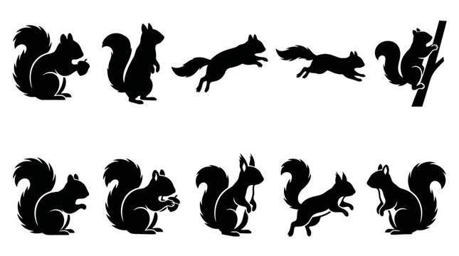 10 Squirrel Silhouette Vector Pack &ndash; Minimalist Wildlife SVG Collection