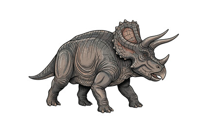 Fototapeta premium Detailed color illustration of a Triceratops dinosaur showing its characteristic three horns and bony frill in a realistic prehistoric style.