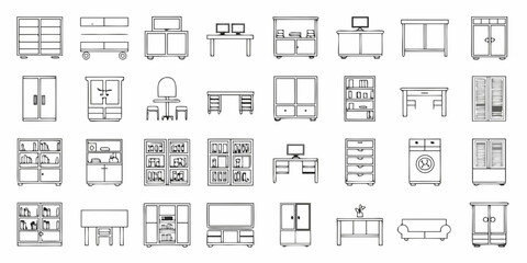 Collection of hand drawn furniture outlines on a white background © John Lee