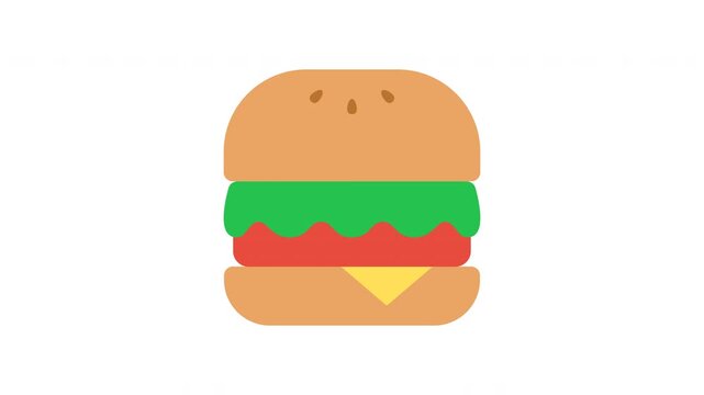Bouncing animated fast food burger asset, perfect for fast food delivery or restaurant menu apps and websites