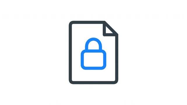 Animated secure document icon with lock symbol representing data protection, privacy, and file security. Ideal for cybersecurity systems, document management, and secure information storage.