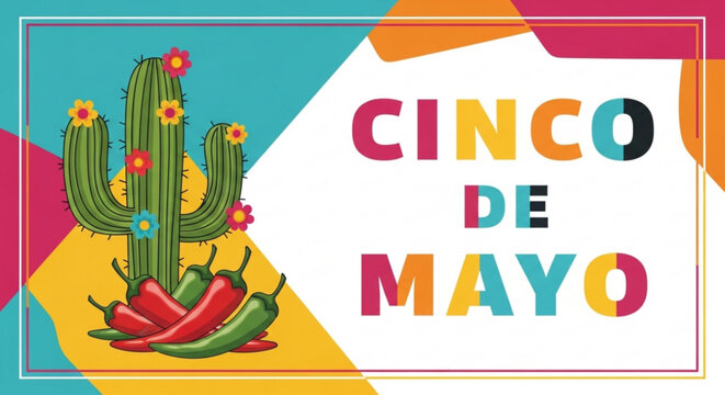 Vibrant cinco de mayo celebration background with cactus and chili peppers