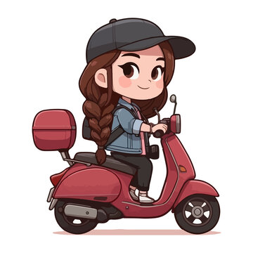 Cute Kids Characters riding a scooter matic