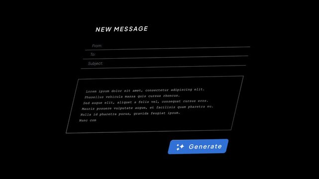 AI email generator creates professional new messages, smart subject lines, personalized content and efficient communication, agentic ai e-mail 2026 trends concept motion graphic loop 4K short video