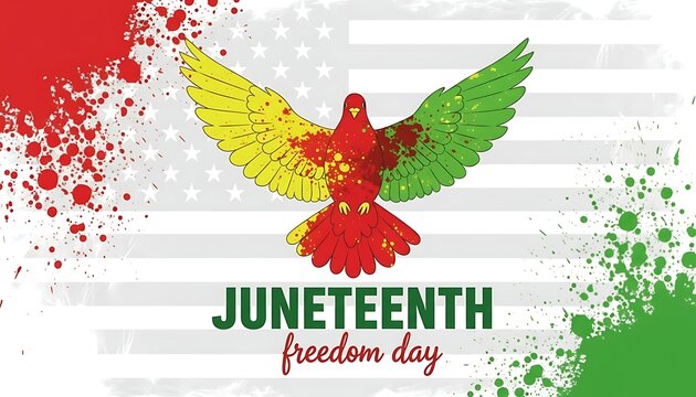 Colorful graphic celebrating juneteenth with a symbolic phoenix bird happy mothers day