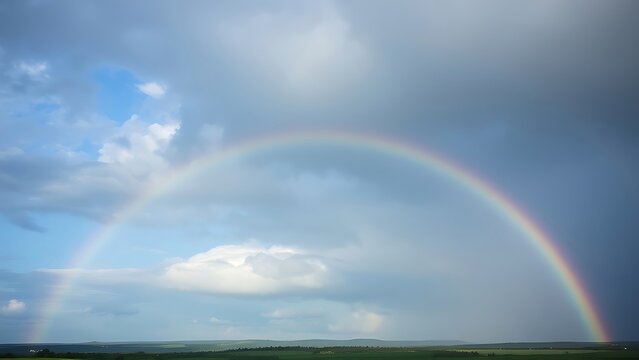 apterygote. A rainbow arching over a landscape as dark clouds part to reveal clear sky. ESG reports, sustainability campaigns, designed for environmental awareness campaigns, used by professors.