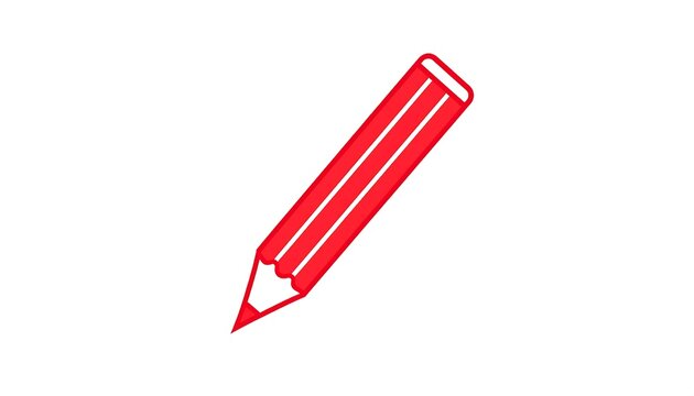 A diagonally-oriented red pencil graphic, featuring a sharp tip and a white eraser. The simple design has two white parallel lines on its body