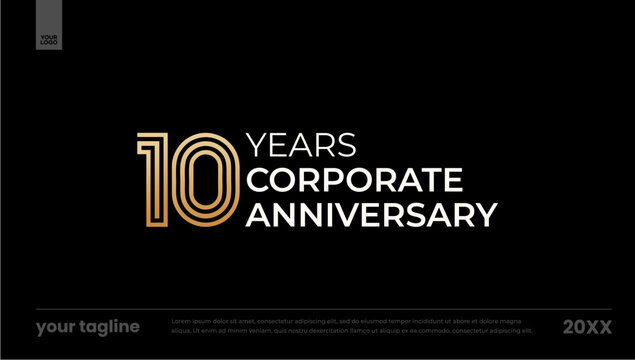 10 years corporate anniversary gold outline anniversary logo banner template