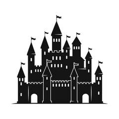 Obraz premium Silhouette of a Majestic Castle with Towers and Flags