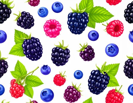 Delicious and Colorful Berries Seamless Pattern on White Background.