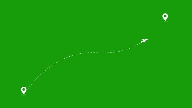 Two location point travel plane animation. Travel and vacation concept. Animated travel flying two location point route destination. move air plane flight route with start point and end poin. suitable