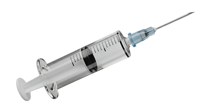 Close-up of a sterile hypodermic syringe with a needle for medical injections on a clean black backdrop for professional use