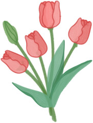 Obraz premium Hand Drawn Floral Bouquet with Tulips, Minimal Botanical Style