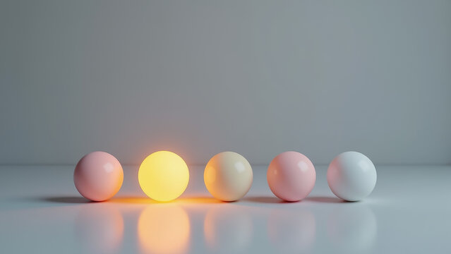 Row of spheres with one highlighted representing standout leadership selective focus and centralized importance within political systems
