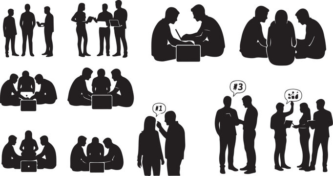 Silhouettes of business people communicating and working together effectively