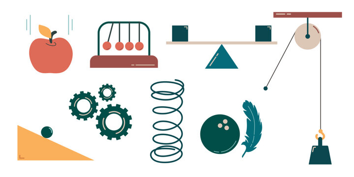 Classical Mechanics Physics Education Icon Vector Set