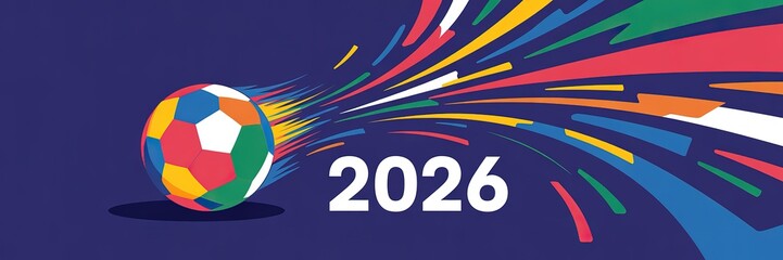 Naklejka premium Vibrant Retro Style Football World Cup Themed Banner with Bold Red Blue Accents Ideal for Event Promotions Social Media Campaigns and Fan Merchandise Designs