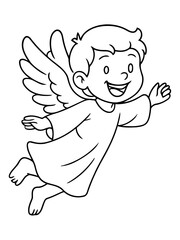 Fototapeta premium A Smiling Angel: A cheerful depiction of an angelic being, rendered in a simple yet charming style, its wings spread wide as it floats in a state of joy and tranquility.