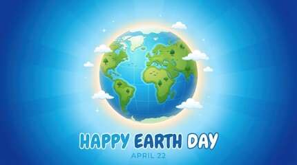 Fototapeta premium Happy earth day illustration with globe and clouds