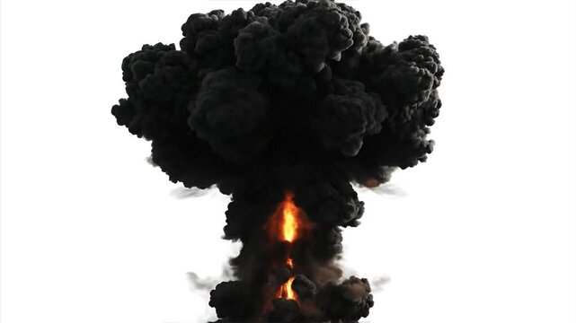 Massive Nuclear Explosion Mushroom Cloud Billowing Black Smoke.