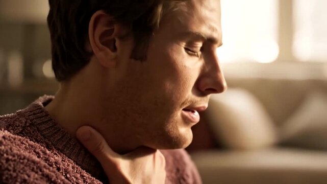 Man with sore neck pain.