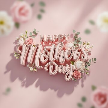 Happy mothers day greeting with flowers and pink background