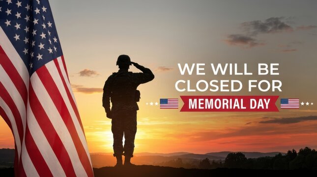 Memorial day closed sign with saluting soldier