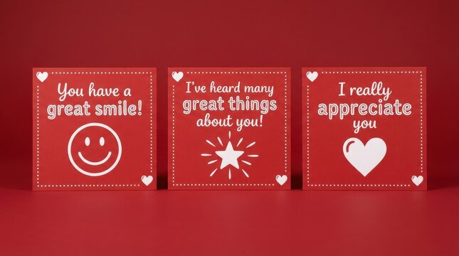 Set of three red appreciation cards with kind messages