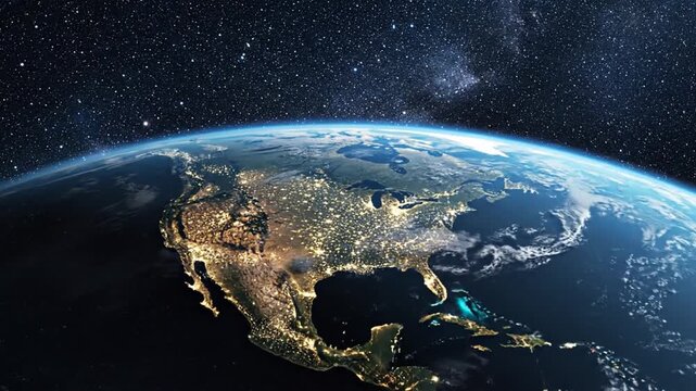 Earth from space with night lights.
