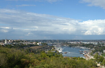 Fototapeta premium View of the Southern Bay of Sevastopol from the Ferris wheel