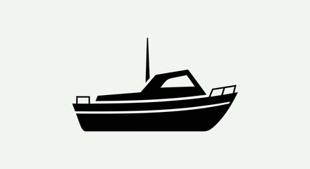 Naklejka premium Minimalist flat icon of a small boat or ship, shown as a simple black silhouette.
