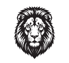 Obraz premium Striking black and white illustration of a magnificent wild feline head, embodying raw power, noble strength, and fearless leadership, a truly majestic and regal creature